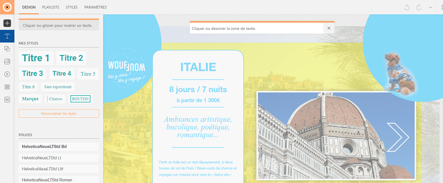 texte, videos, images sur Touchify Studio