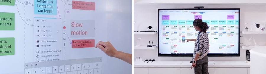 palette d'outils et bibliothèques d'exemples pour tableau blanc collaboratif avec Draft.io sur écran interactif